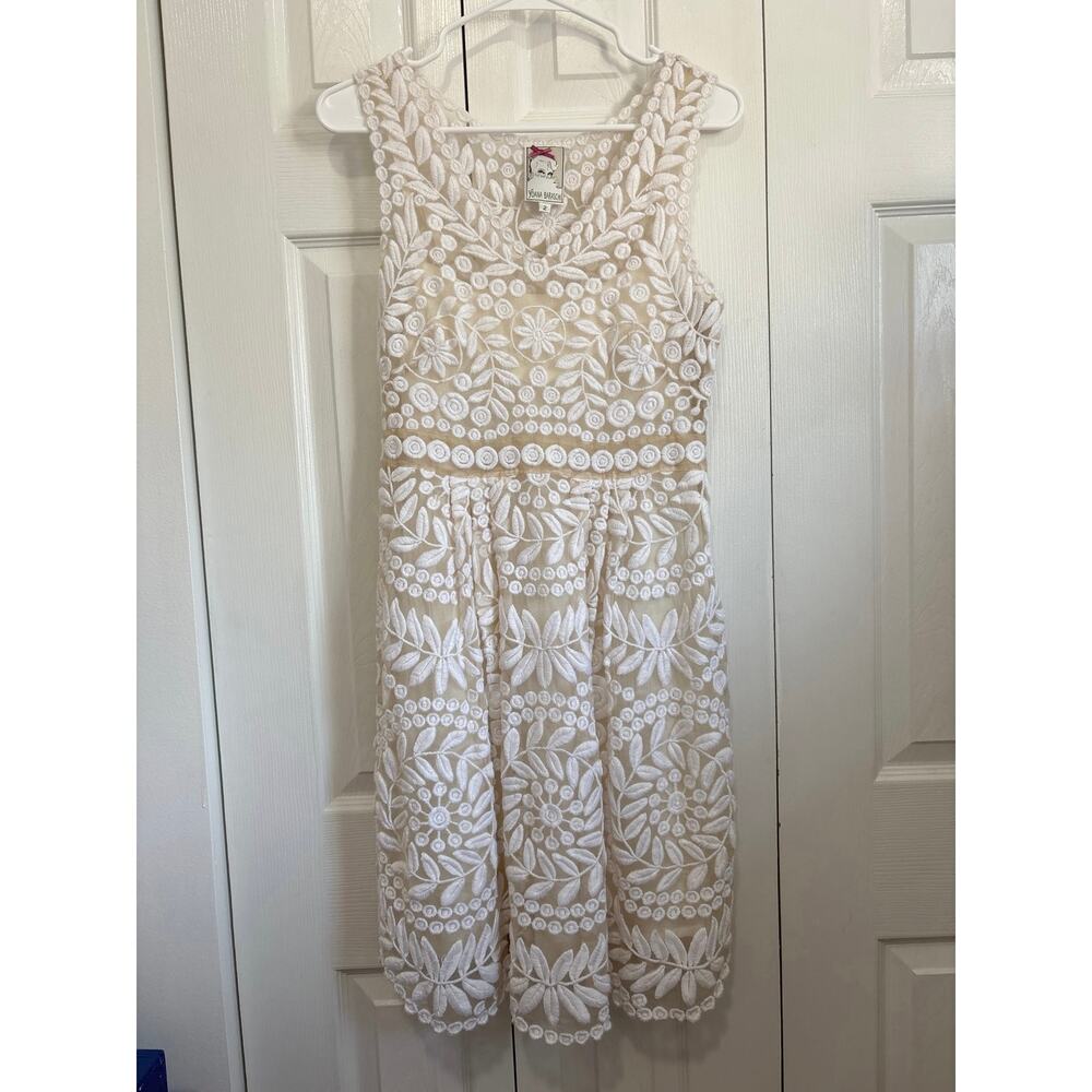 Yoana Baraschi Silk Cream Ivory Embroidered Floral Sleeveless Dress Sz 2